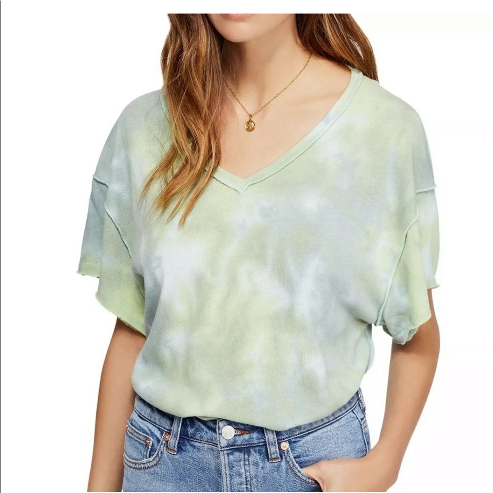 Free People Womens Knit Top Green All Mine Tie-Dye